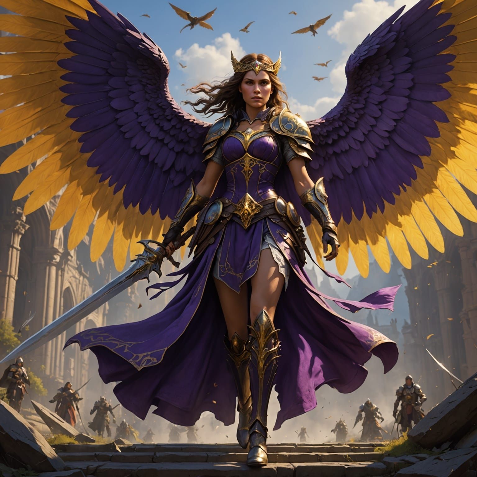 Winged Warrior Ready for Battle: Dark Fantasy Art