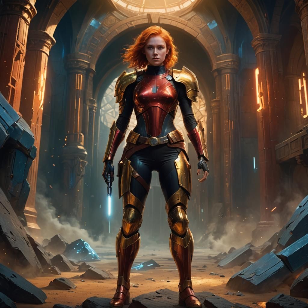 Mystical Arena Warrior with Lightsaber, Digital Art