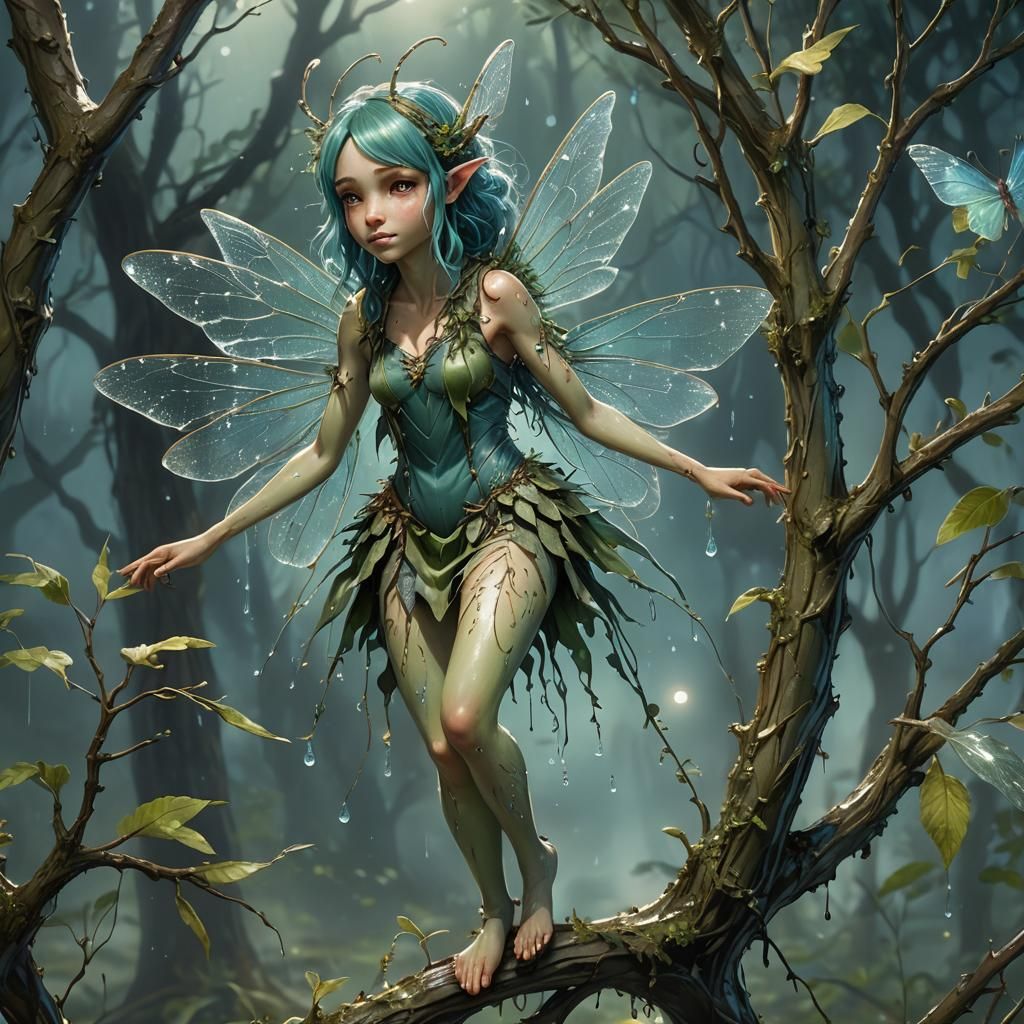 Cricket Fairy on Willow Limb: Fantasy Concept Art