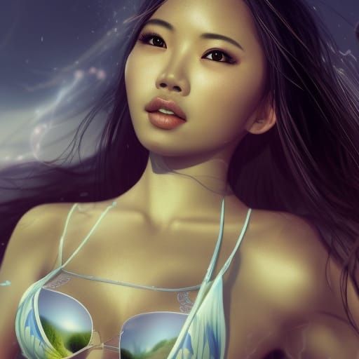 Asian Woman at the Beach: Digital Matte Painting