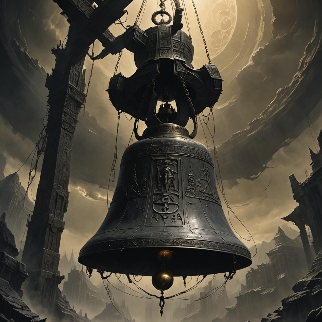 Magical Bell Under Black Sun: Dark Fantasy Art