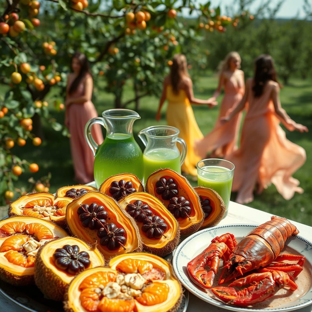 Exotic Fruits and Orchard Scene, Cinematic Still