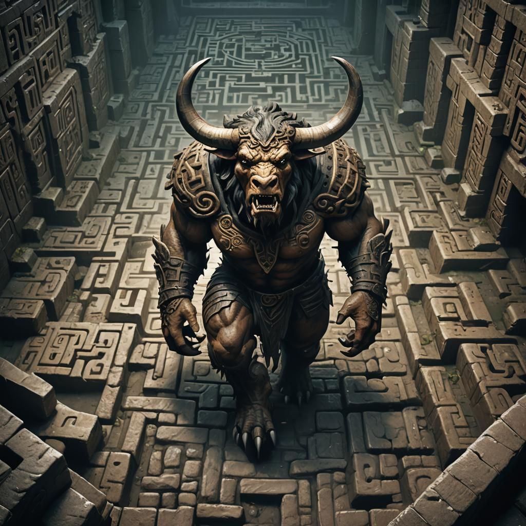 Monstrous Minotaur Roaring Through a Dark Maze