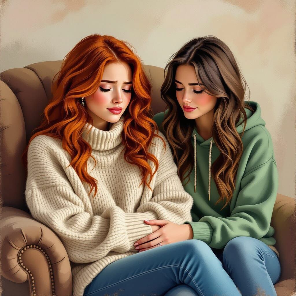 Comforting Redhead in Earthy Oil Painting Style