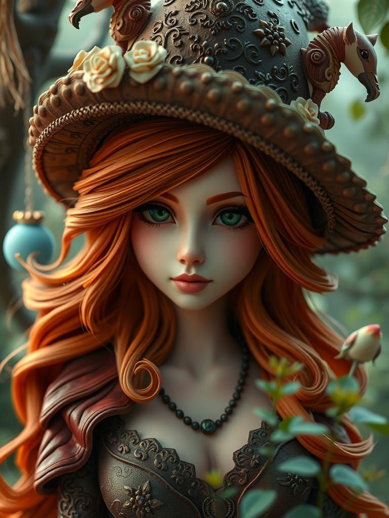 Dreamlike Lady in Whimsical Fantasy Landscapes with Intricat...