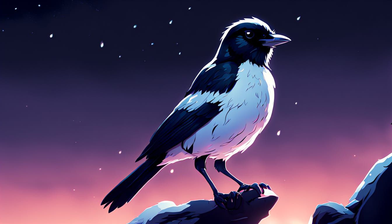 Magpie's Night Song: Anime-Style Cel-Shaded Art