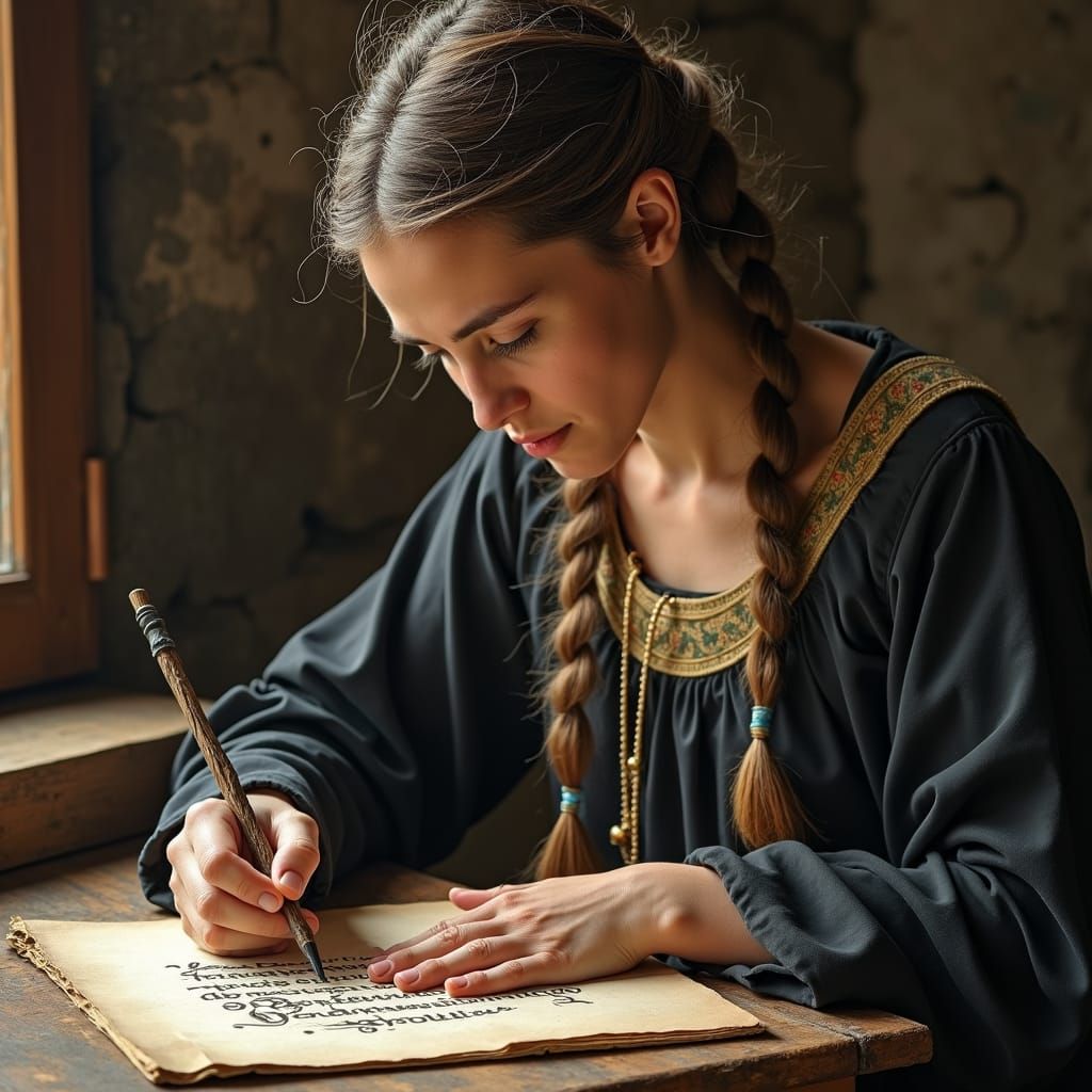 Medieval Abbess Practicing Calligraphy