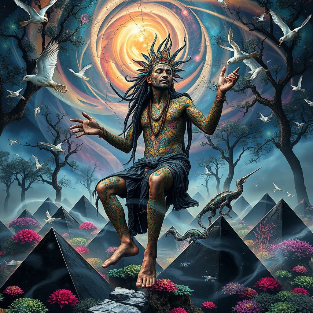 Mystical Prince Dancing in Surreal Bio-Art Collage