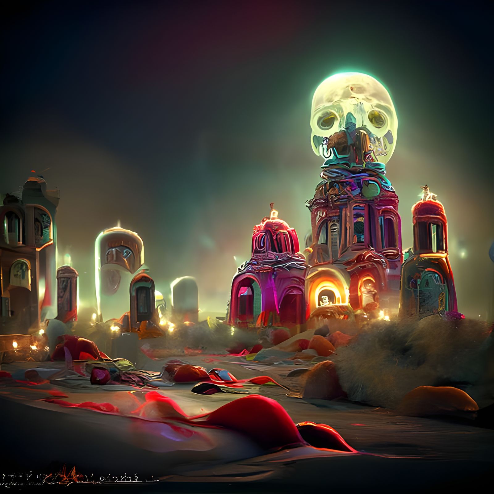 Dia de los Muertos City, Digital Art