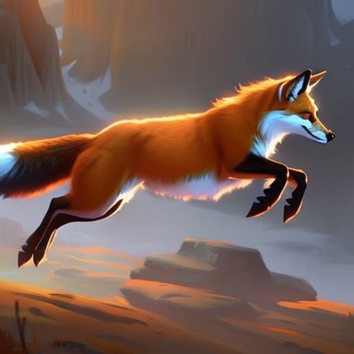 Fox Leaping in Golden Light: Fantasy Concept Art