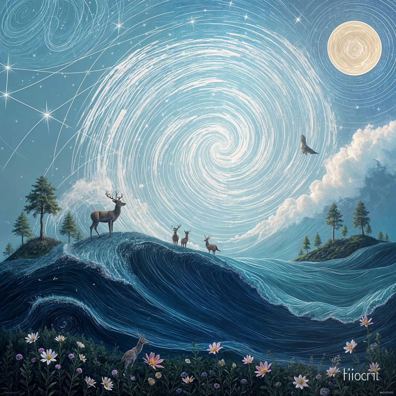 Pi in Nature: A Digital Oil Painting of Fibonacci Harmony