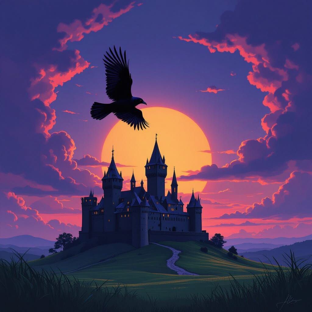 Gothic Castle at Sunset in Romantic Style