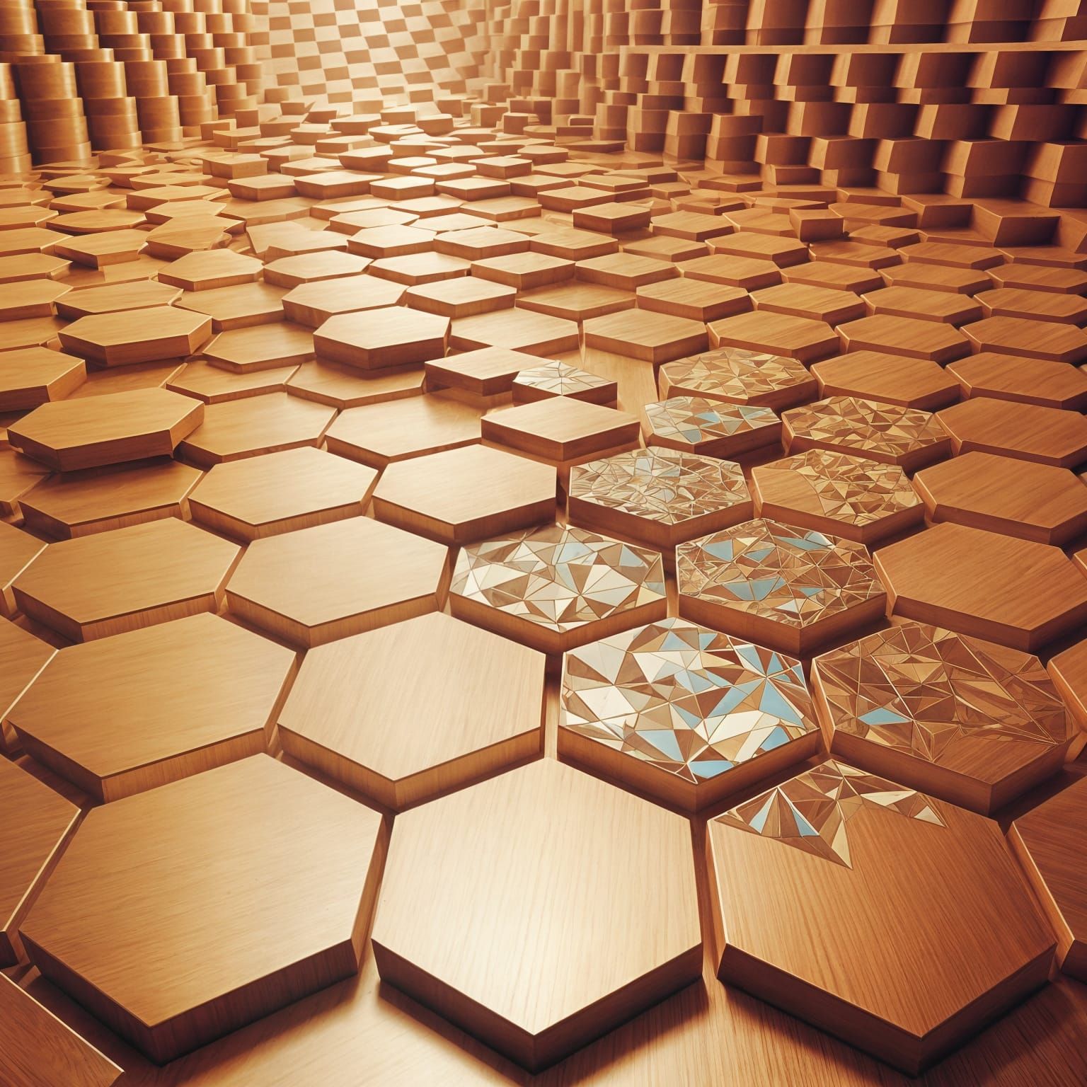 Vibrant Geometric Pattern Disrupted by Glitch Art