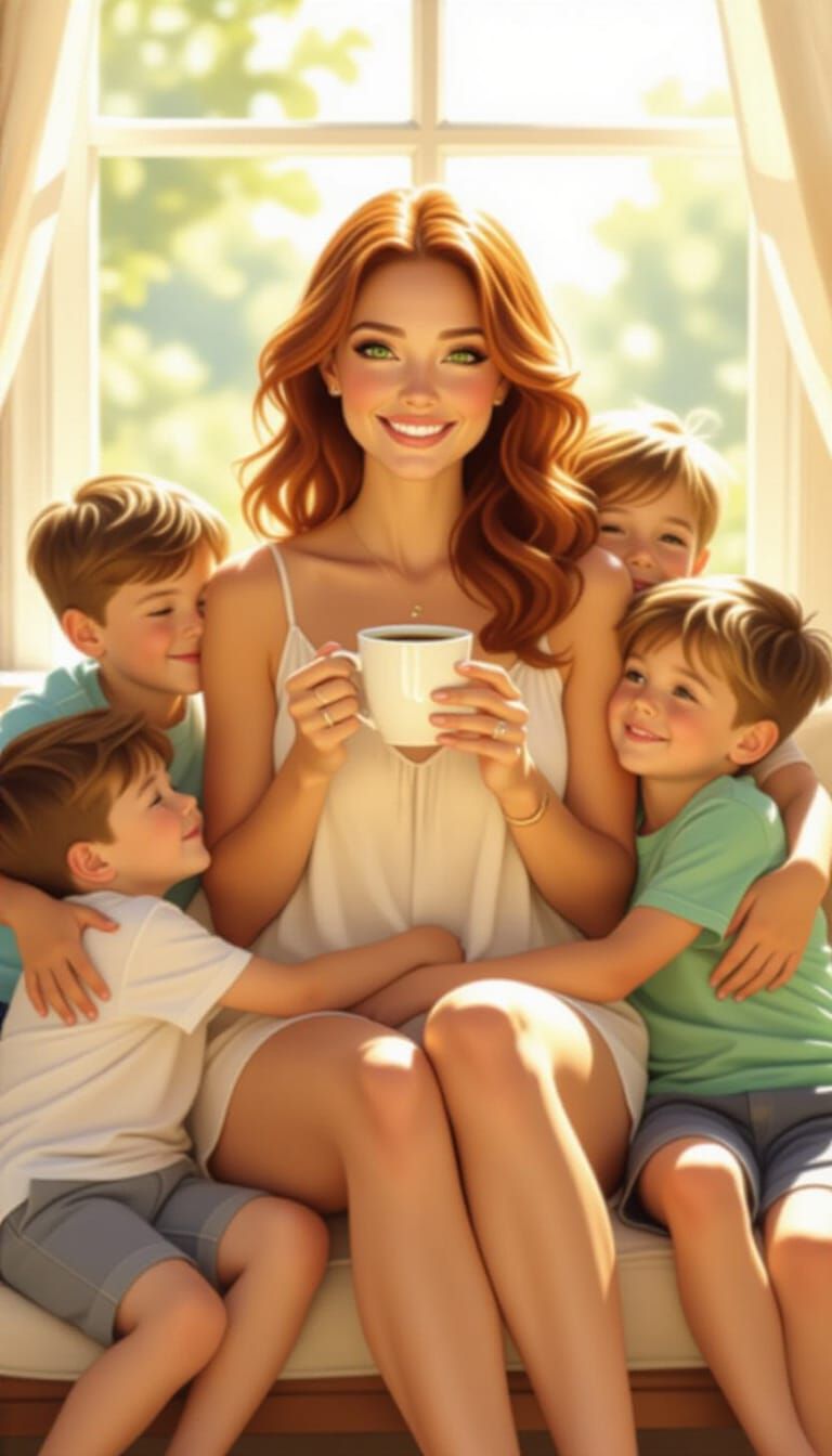 Cozy Motherhood Portrait in Warm Sunlight