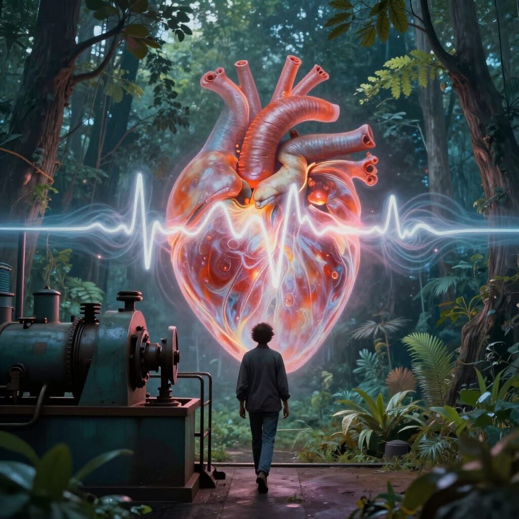 Person Escapes Industrial Machine into Nature