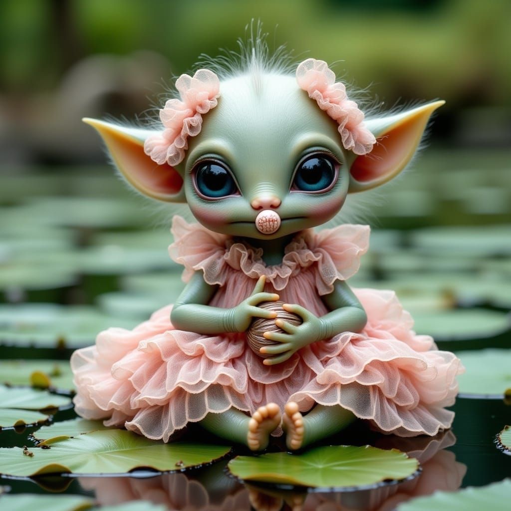 Charming Zeta Reticulan Baby on a Lily Pad