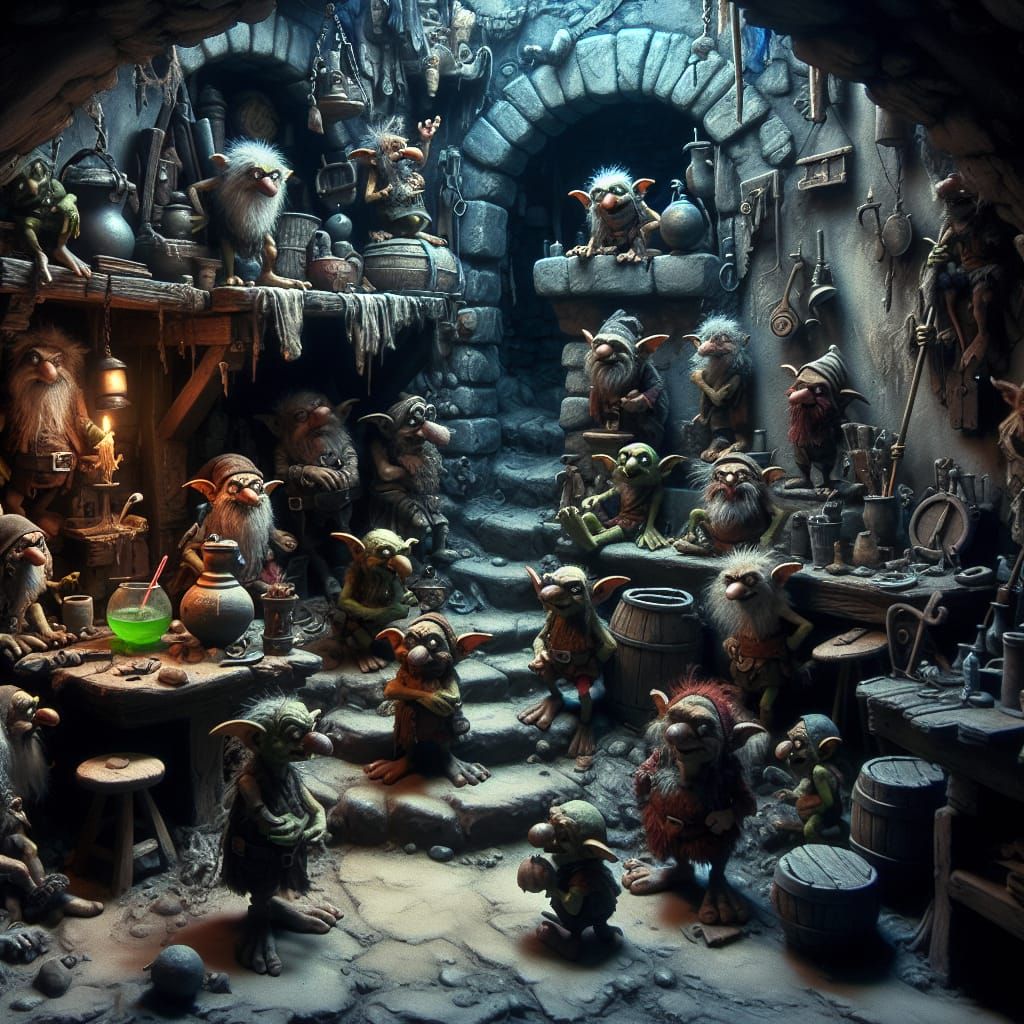 Goblins Quarrel in a Filthy Dungeon Room