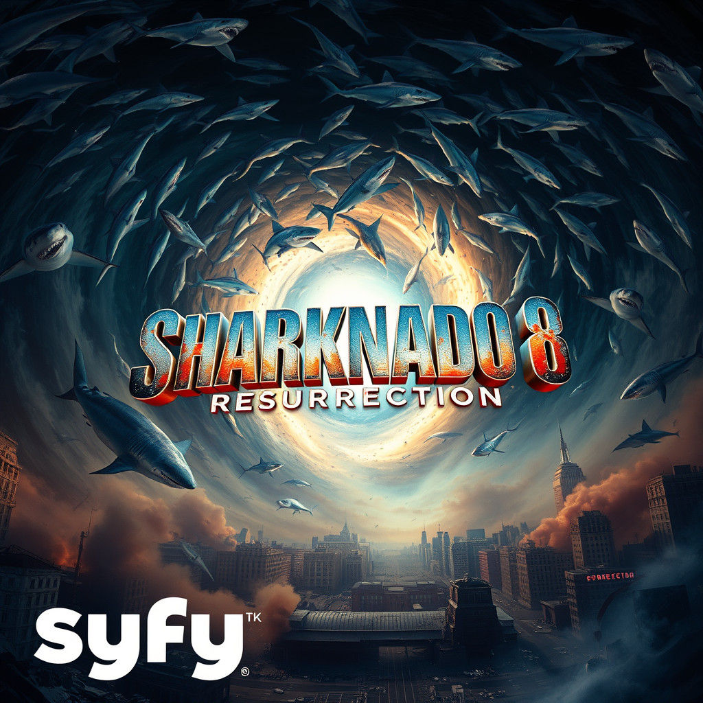 Sharknado 8: Resurrection Movie Poster with Swirling Vortex