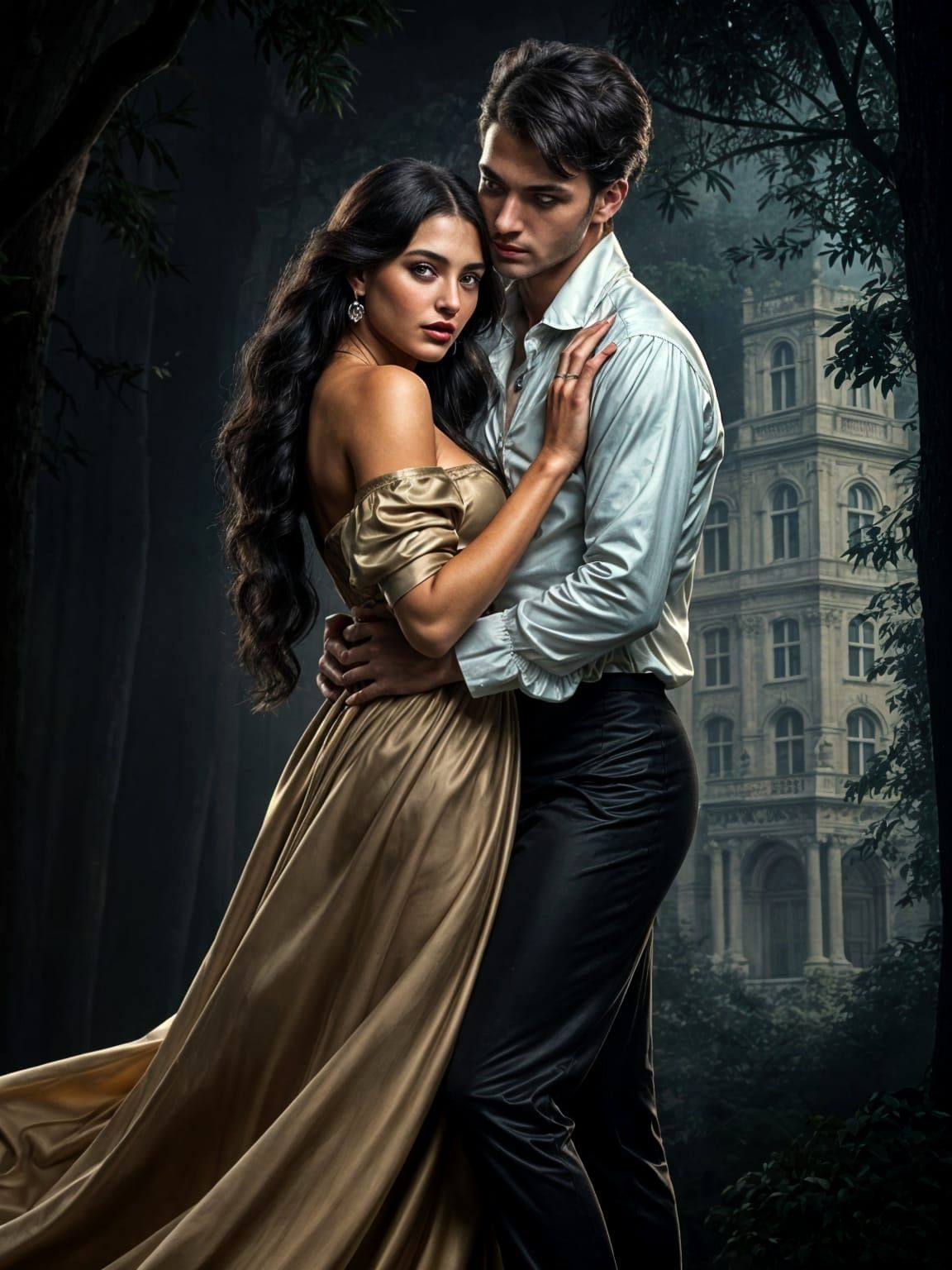 Portuguese Woman Pushes Away Lover in Gothic Victorian Scene