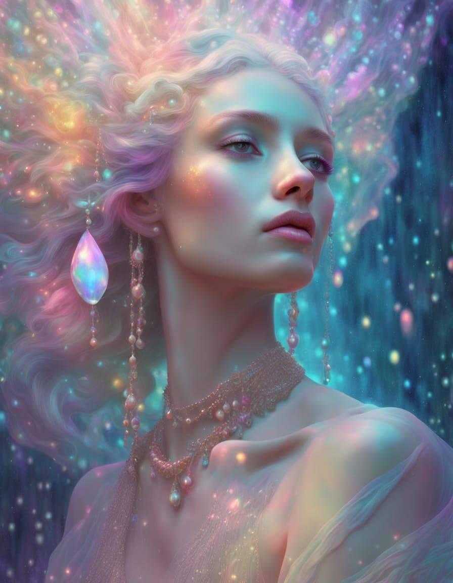 Ethereal Goddess in Prismatic Light: Surrealist Digital Art