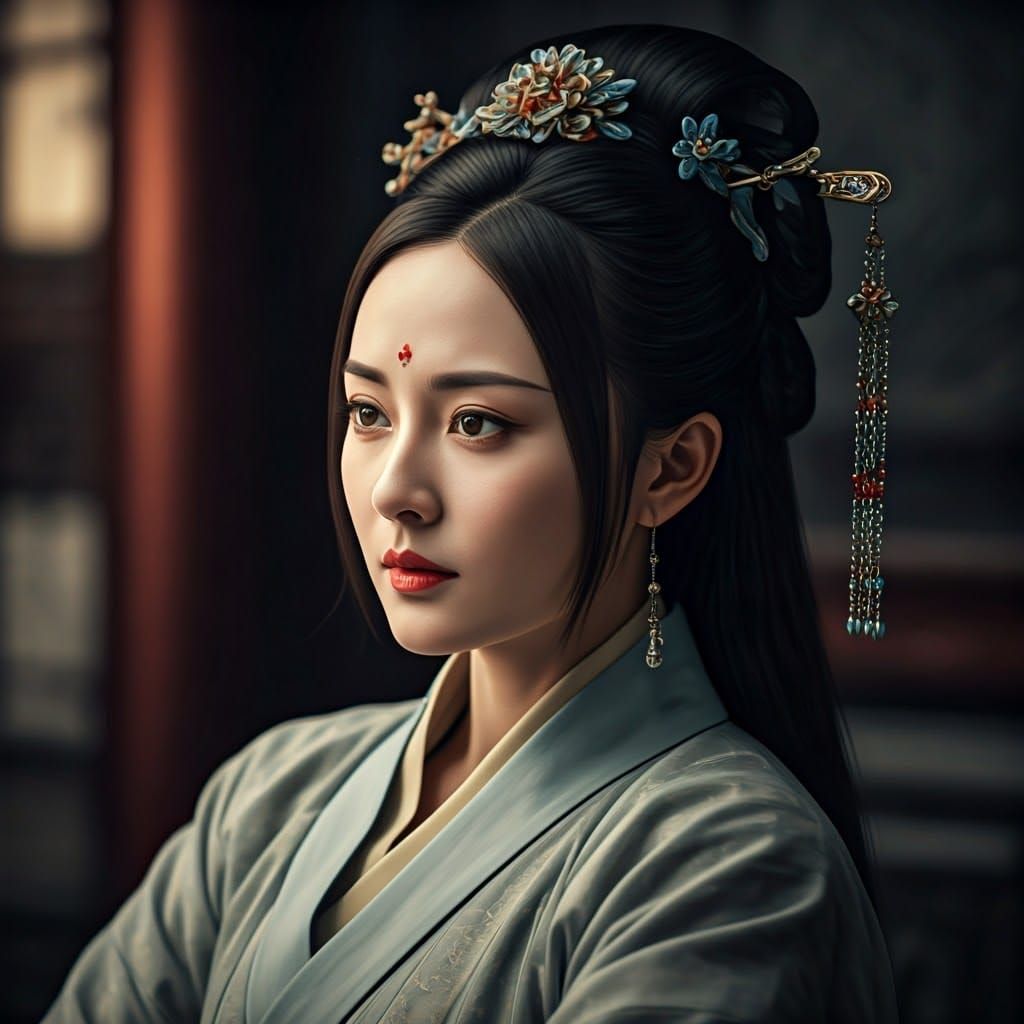 Elegant Lady in Chinese Figure Painting Style