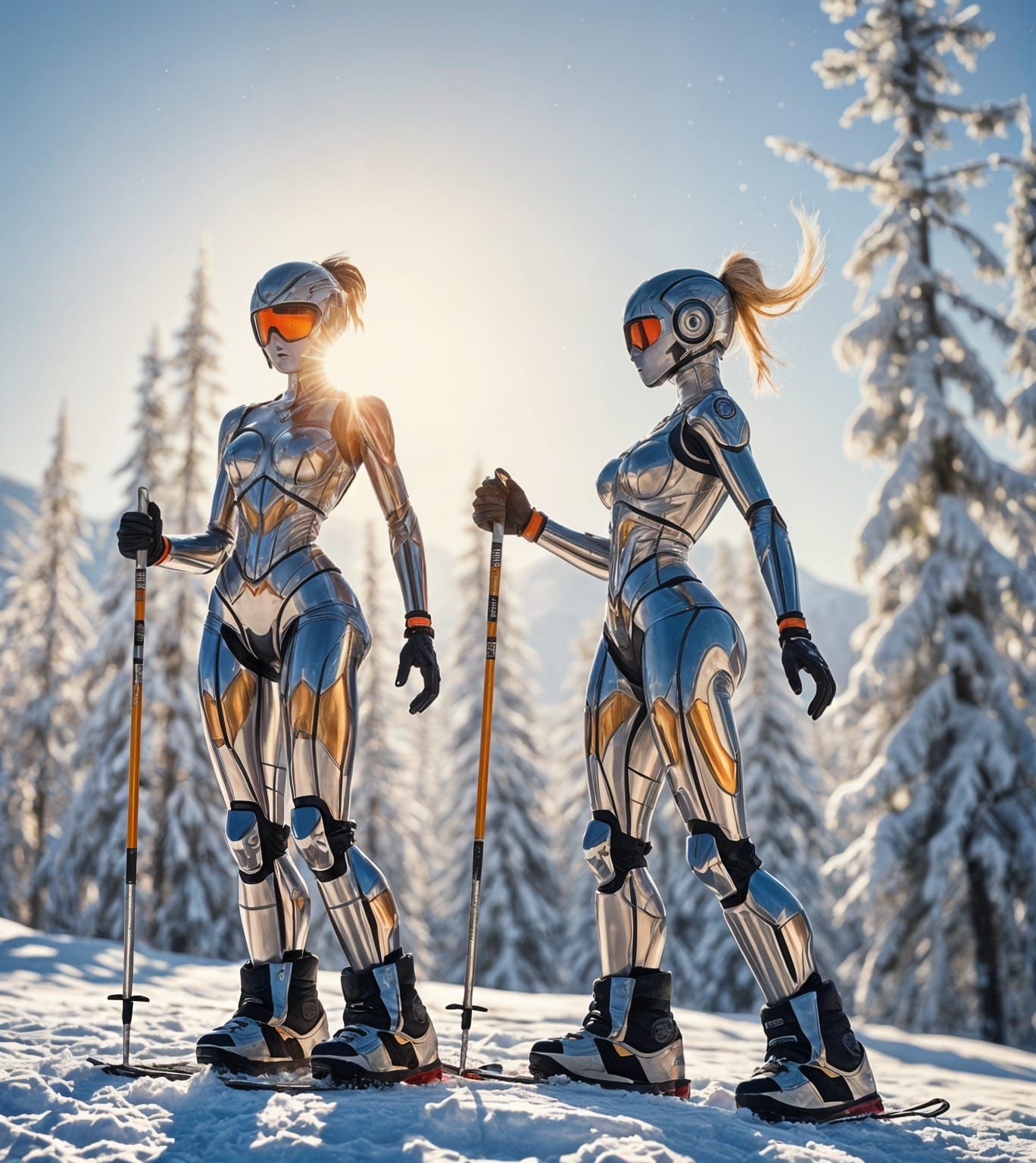 Skiing Robots in Swiss Alps: Ultra Realistic Image