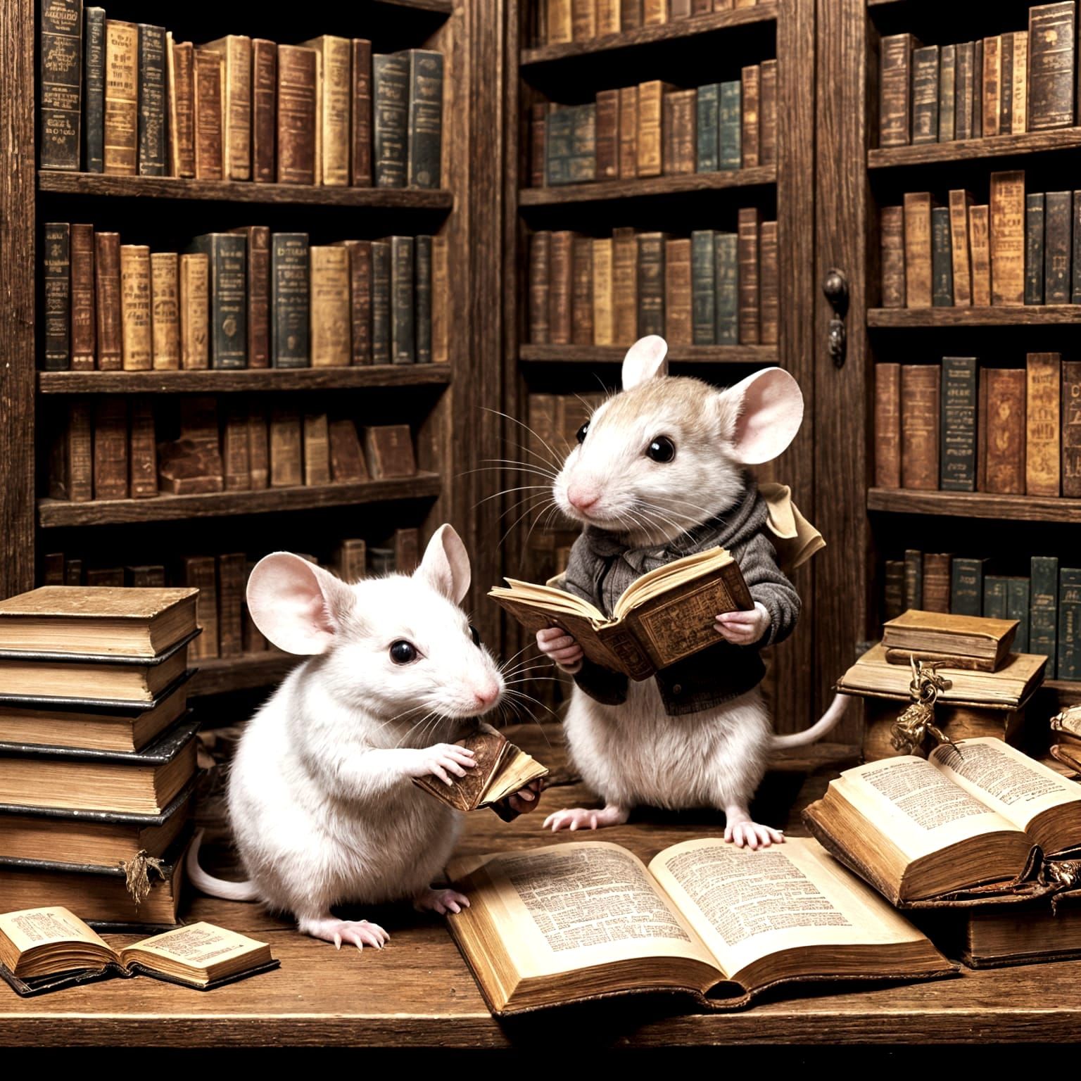 Whimsical Mice Explore Library Shelves