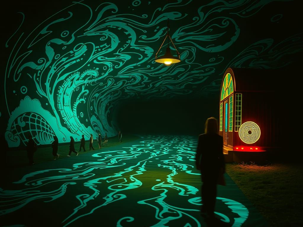 Abstract Swirling Shapes in Retro Style