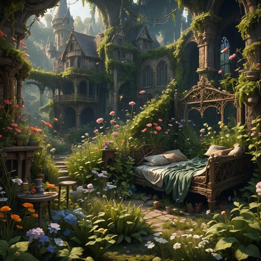 Fantastical Overgrown Garden in Detailed Matte Painting
