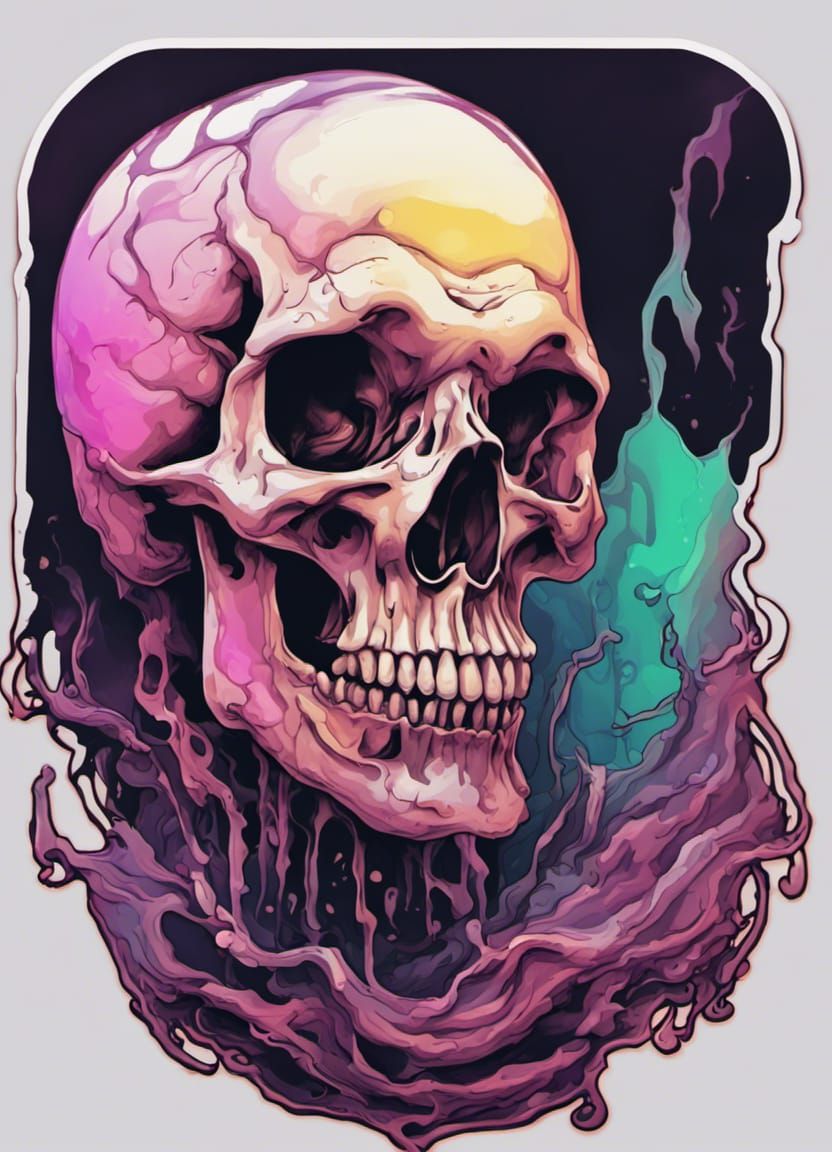 Melting Skull Die Cut Sticker in Analog Style