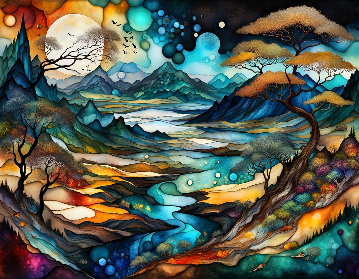 Abstract Wonderland in Alcohol Ink Style