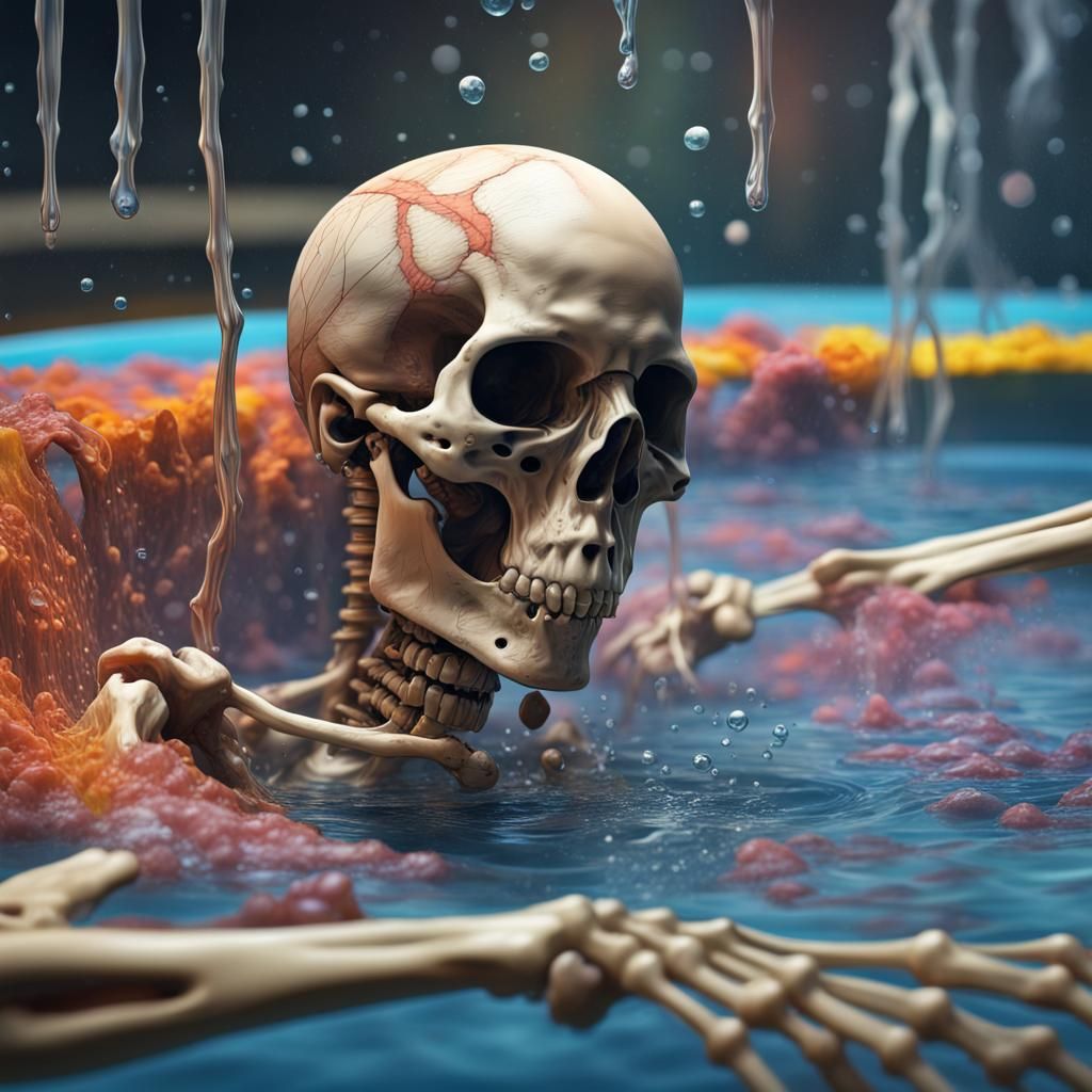 Hyperrealistic Skeleton in Tears Amid Stock Market Crash