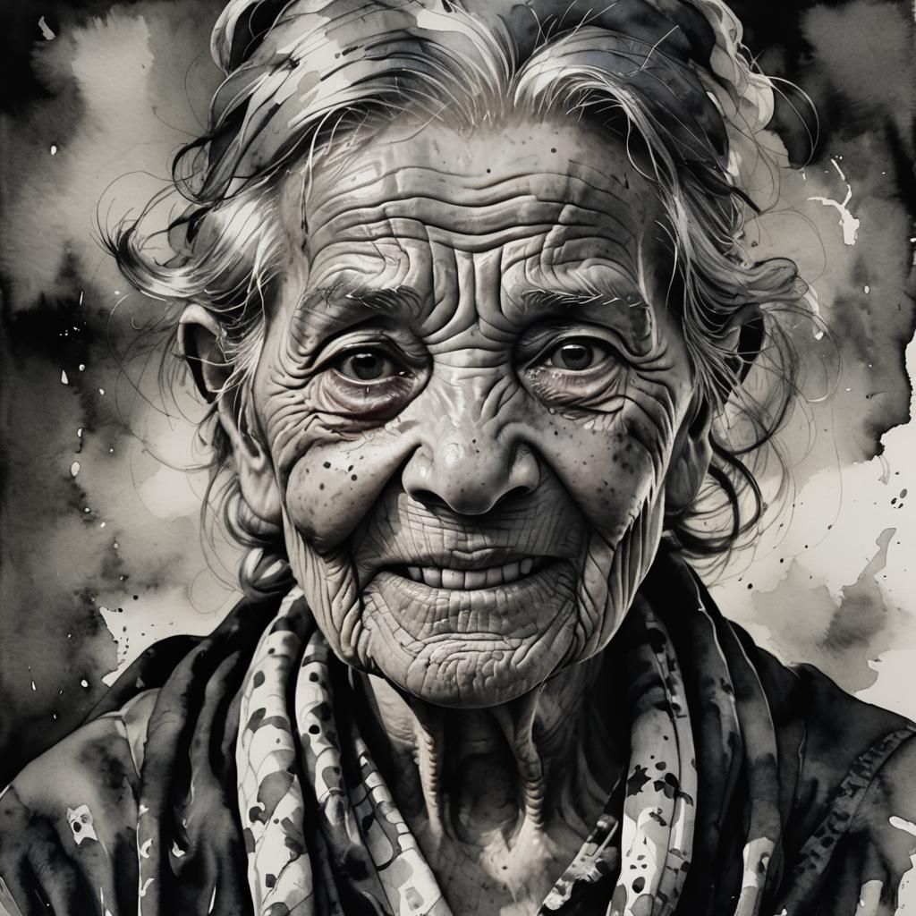 Expressive Portrait of an Old Woman in Chiaroscuro