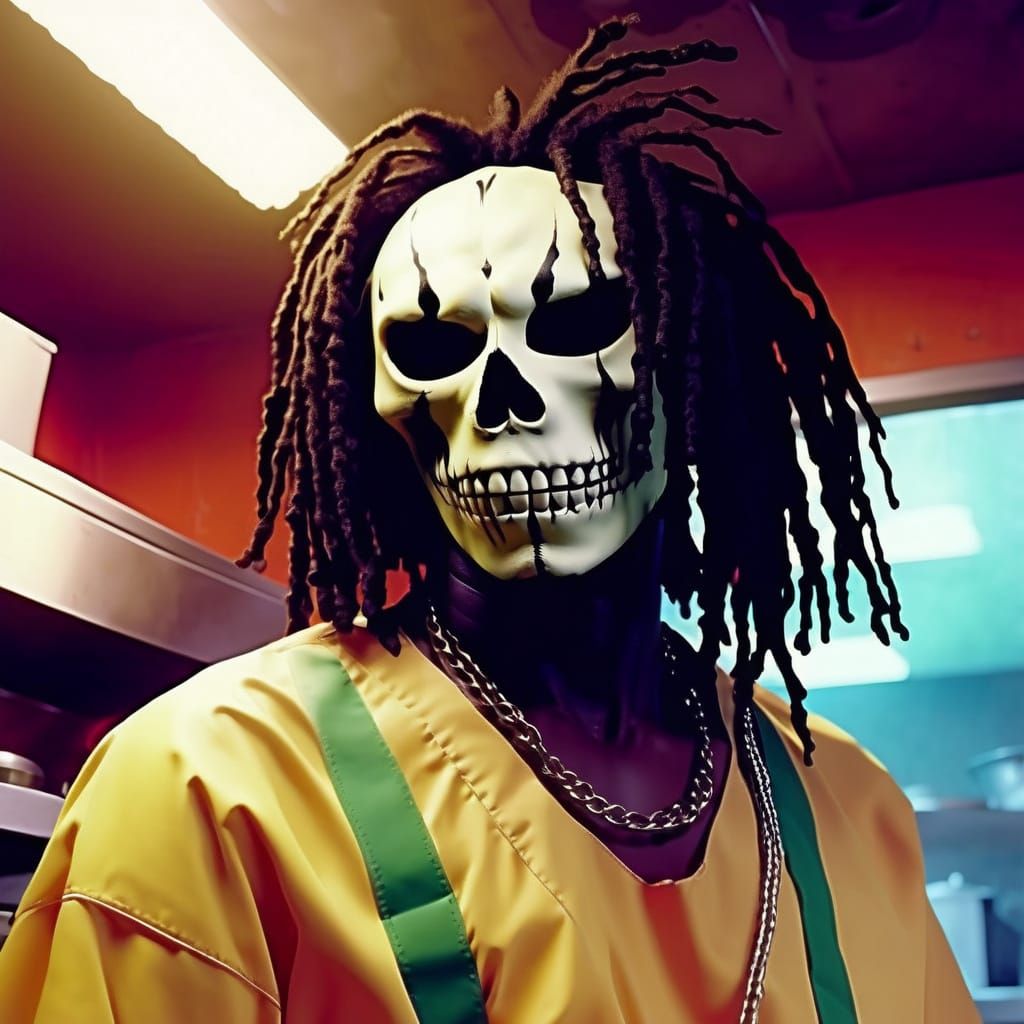 Mysterious Server Attendant in Neon Kitchen