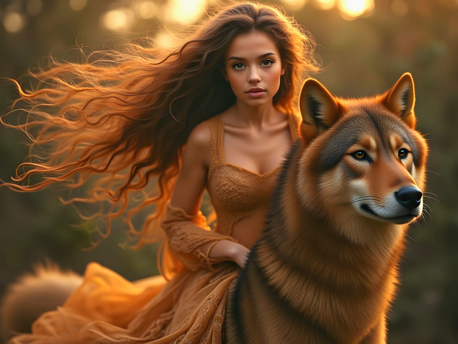 Woman Rides Wolf into the Night