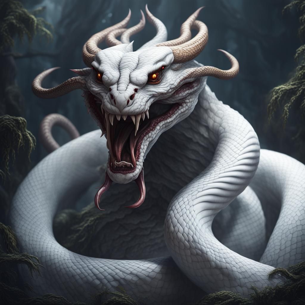 Detailed White Snake Demon in Fantasy Concept Art