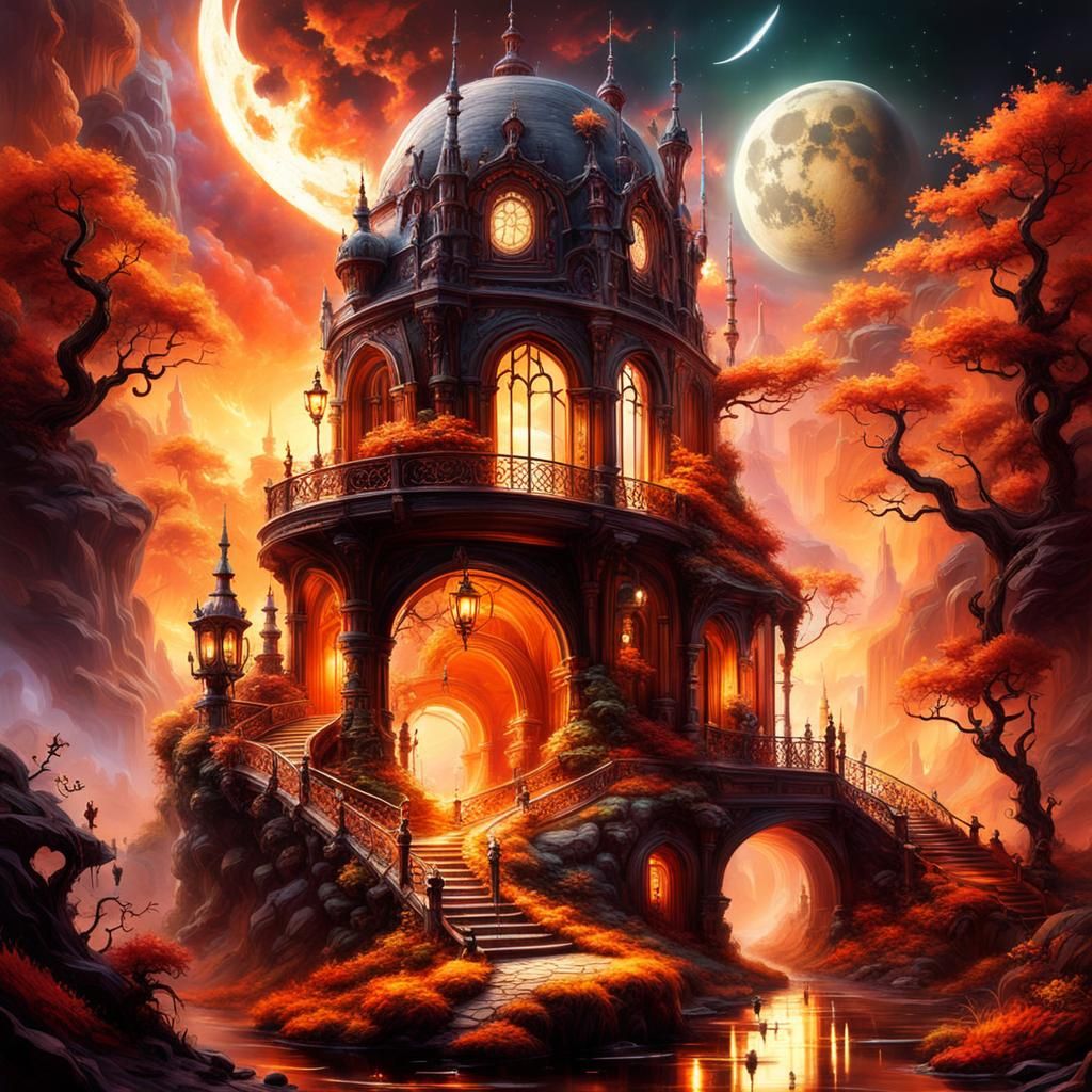 Miniature Sci-Fi World with Brick Path to Moon