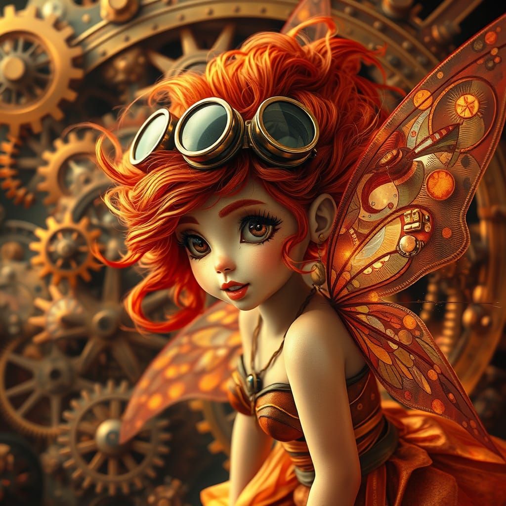Steampunk Copper Fairy Amidst Whirling Machinery