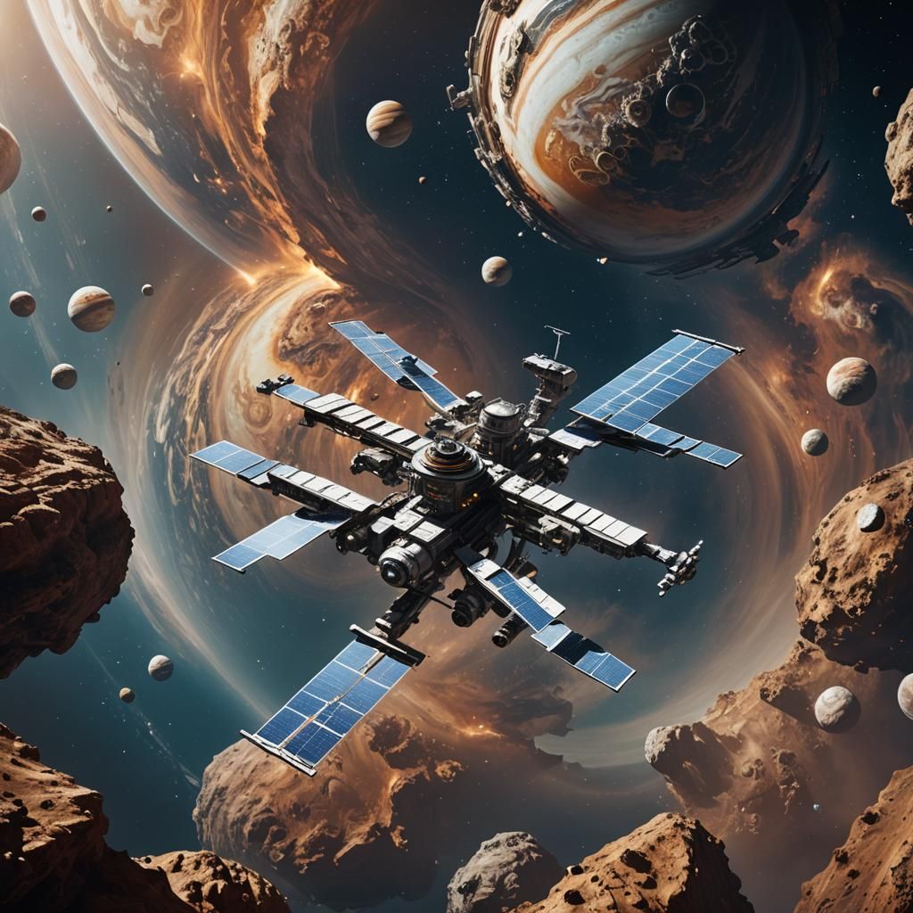 Space Station Over Jupiter: Detailed Matte Painting
