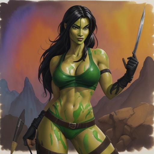 Shego as Lara Croft in Gouache Style