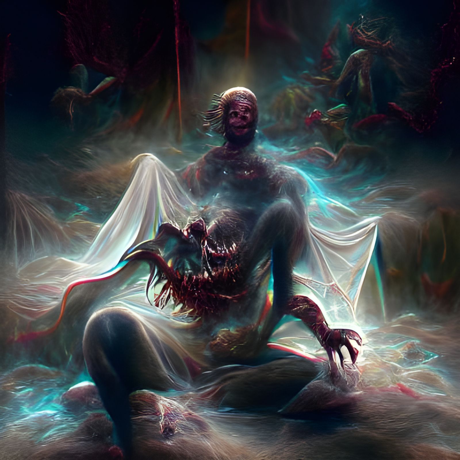 Astral Demon in Holographic Mixed Media Style