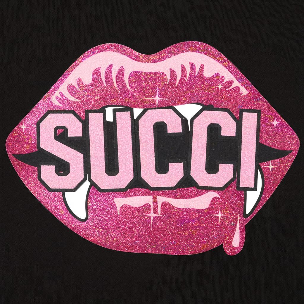 Vampire Lips with Glittery Lipstick Saying Succi