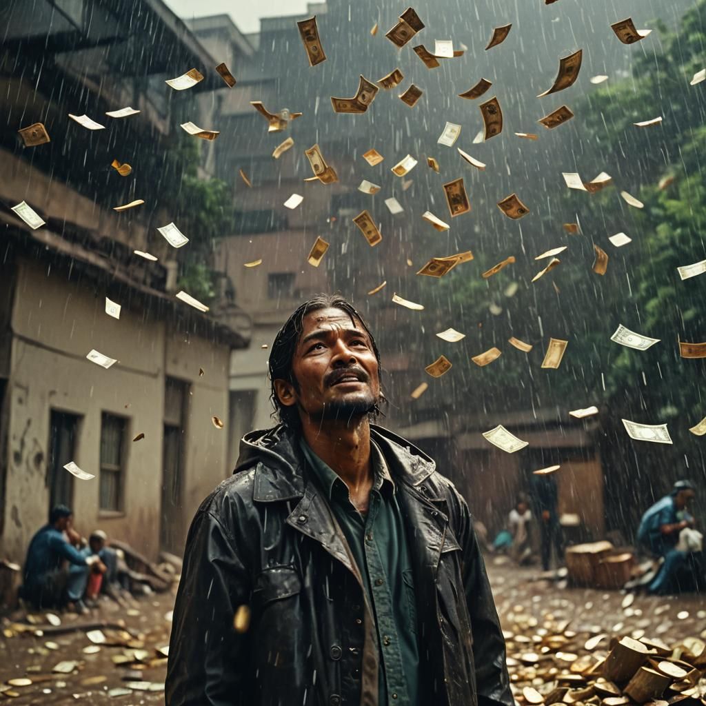 Cinematic Money Rain for People in Need
