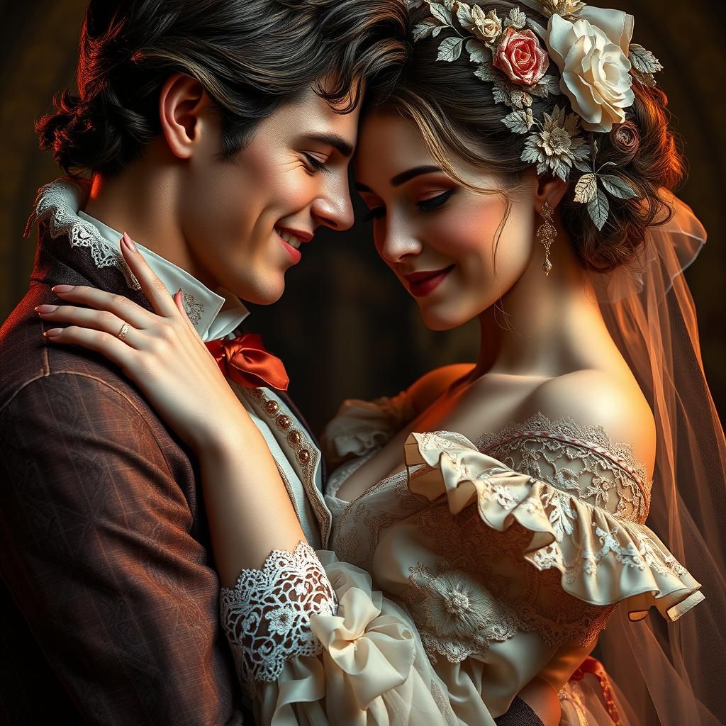 Romantic Couple in 18th Century Art Nouveau Style
