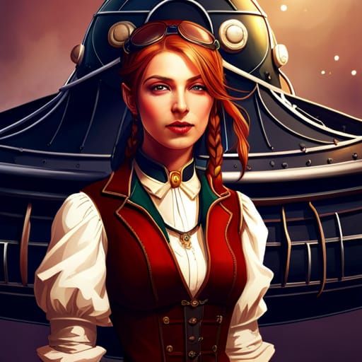 Steampunk Girl on Airship: Hyperdetailed Concept Art