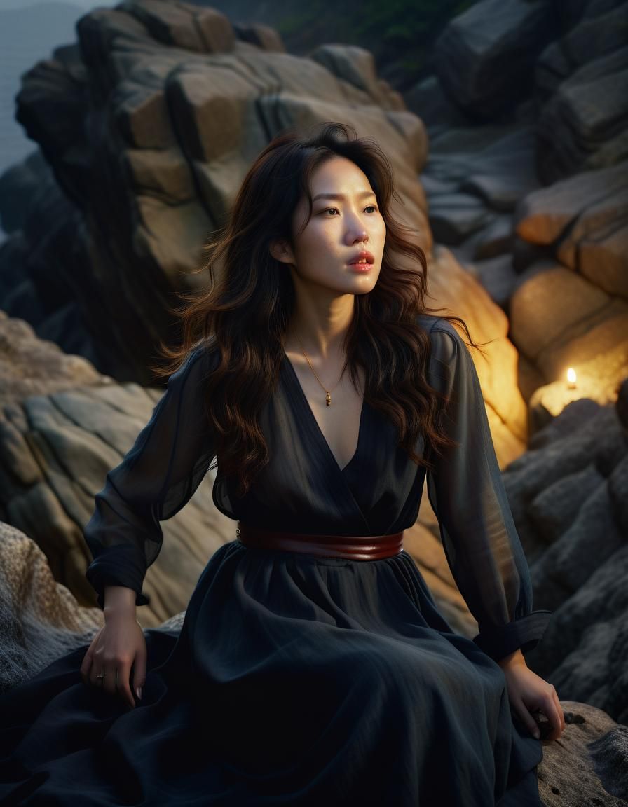 Korean Woman Portrait in Rembrandt-Inspired Chiaroscuro