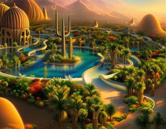 Desert Maze Oasis: A Hyperdetailed Fantasy Landscape