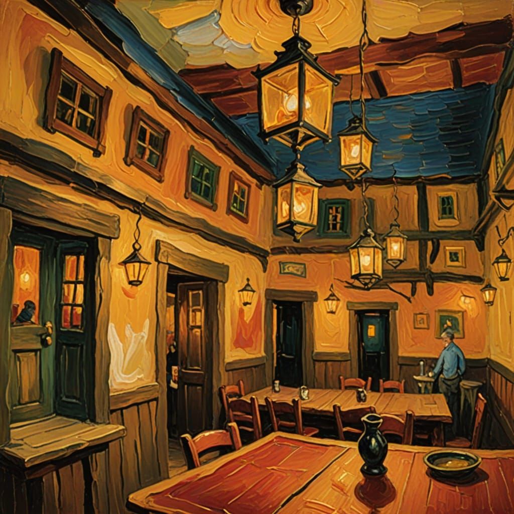 Expressionist Mouse in Warm Tavern: Soutine & Macke Style