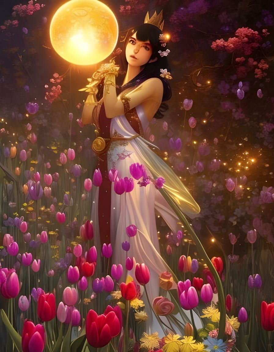 Sparkling Tulip Queen, Ghibli-Inspired Art