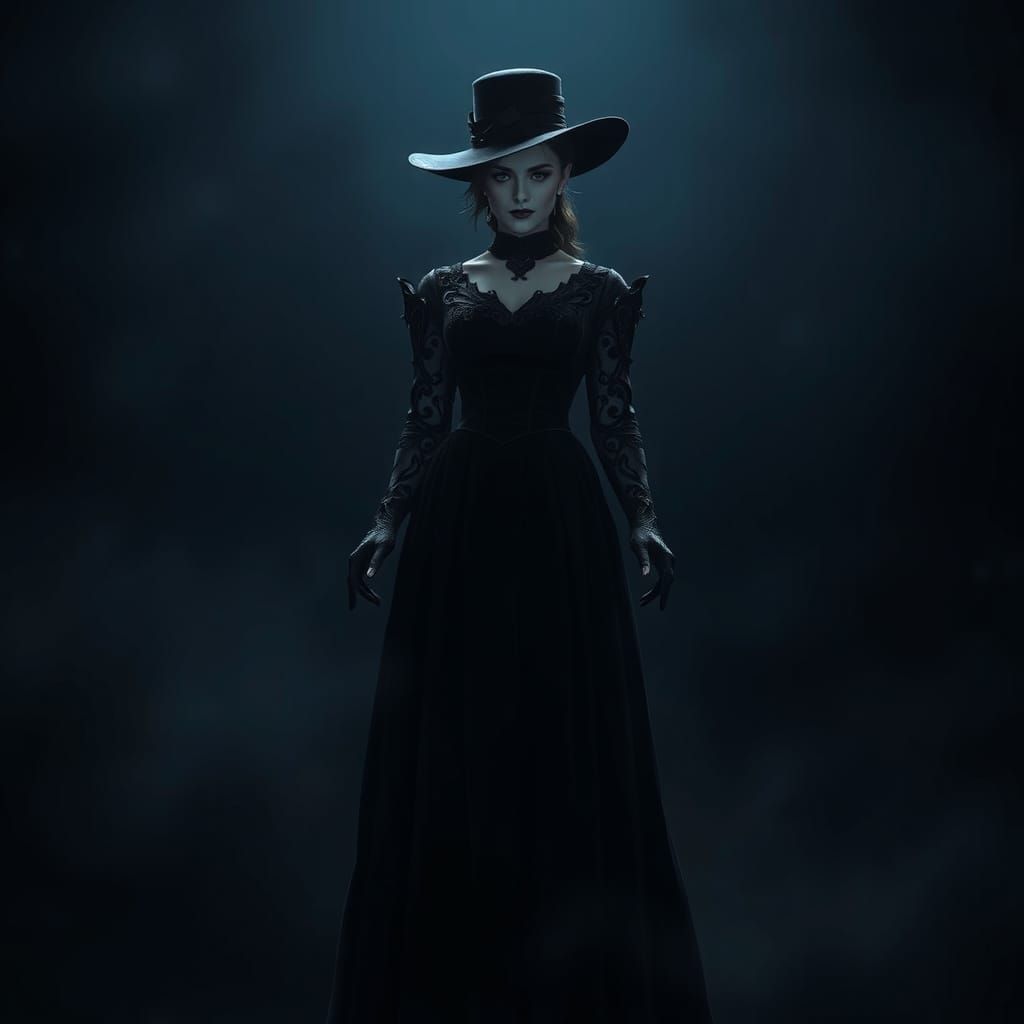 Elegant Woman in Dark Victorian 3D Render